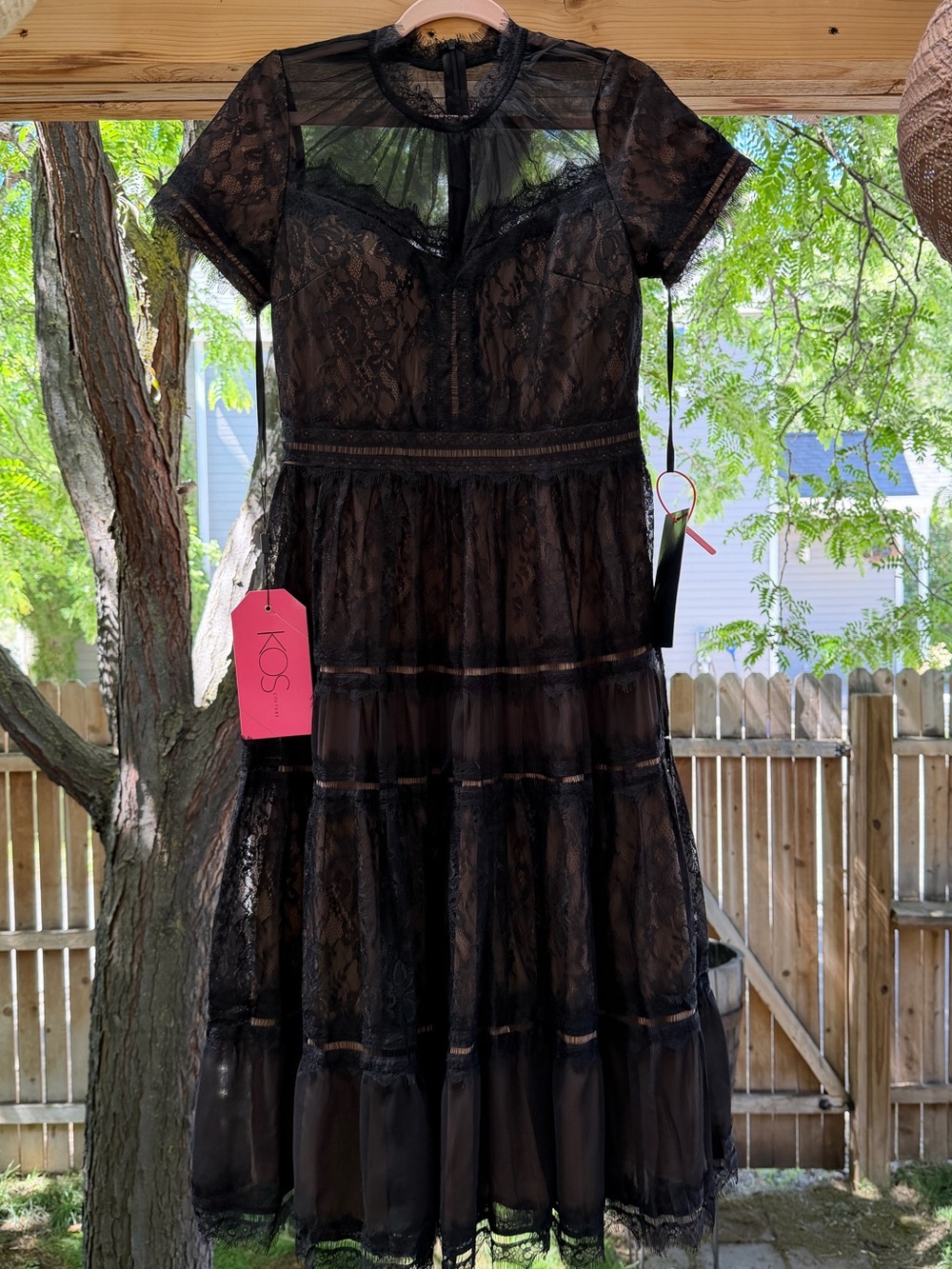 NWT Medium Elegant Short Sleeve Midi Lace Formal Cocktail Dress Black - Picture 12 of 16
